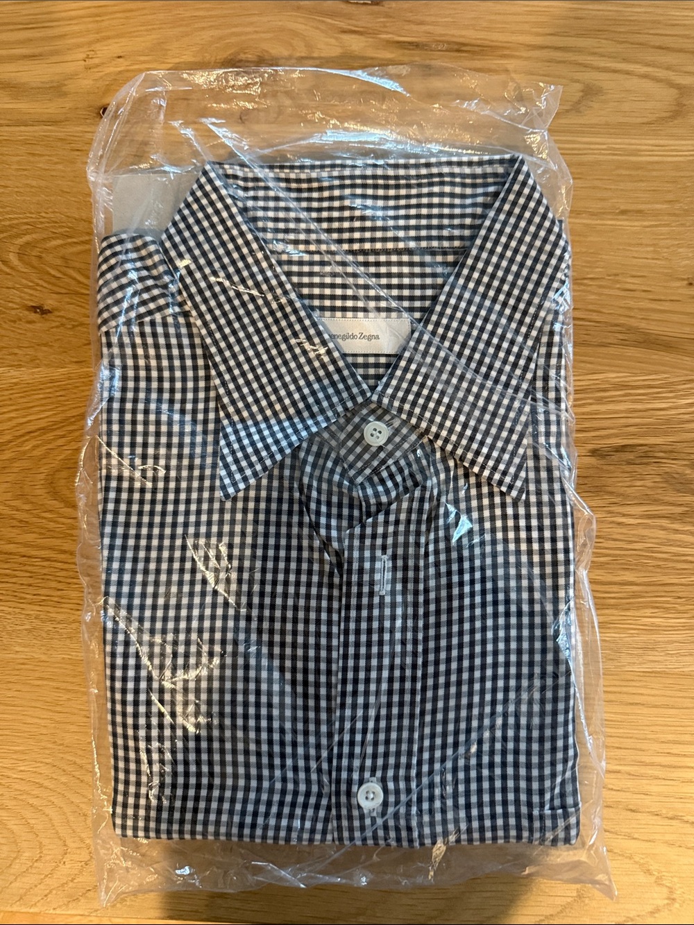 NWT Ermenegildo Zegna Black and White Gingham Dress Shirt